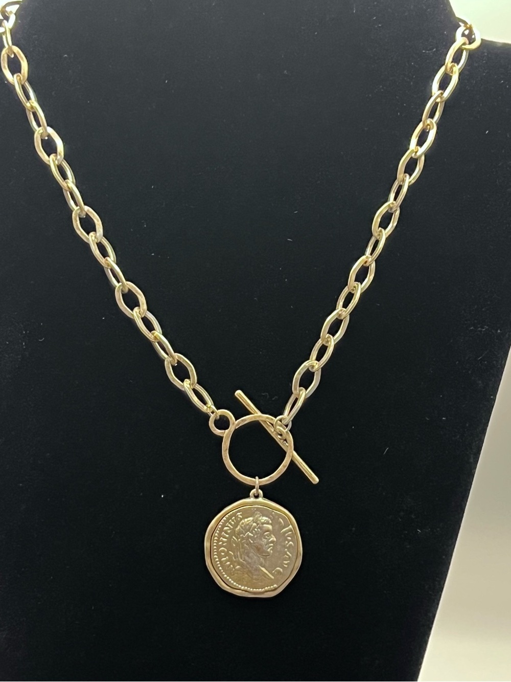 Gold Coin Pendant Toggle Chain Necklace - Women Jewelry